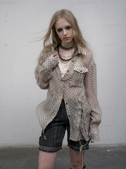 Polka dot plaid sun loose shirt【s0000012622】