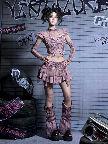 Sequined Denim A-Line Lace-Up Low-Waist Mini Skirt【s0000014026】