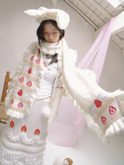 Cream Strawberry Cake Jacquard Scarf【s0000014526】