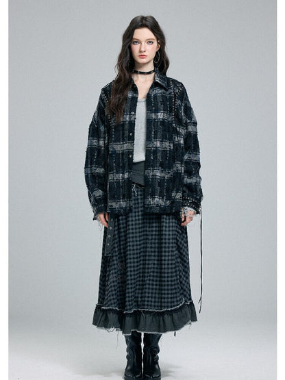 Plaid Strap Torn Long-Sleeved Shirt【s0000016258】