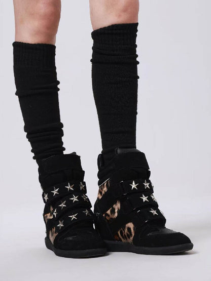 Vintage Leopard Leather High Top Sneakers【s0000018194】