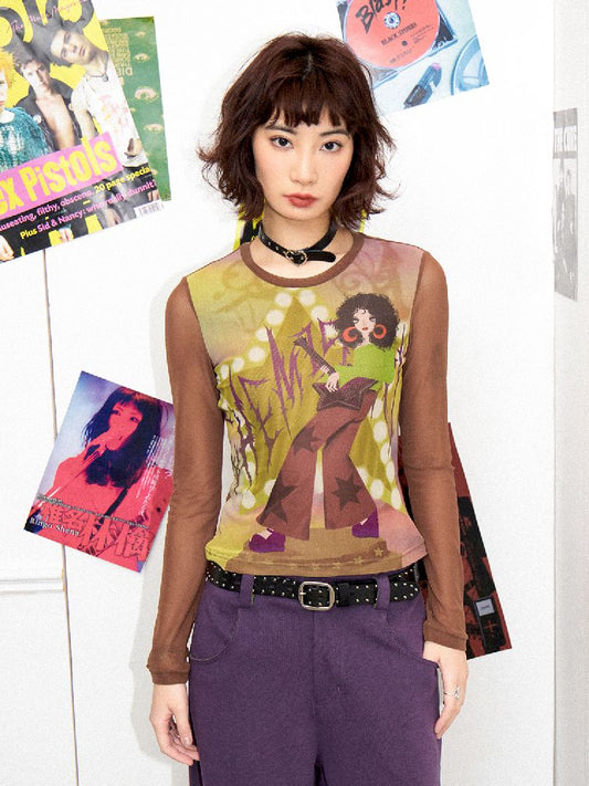 Digital Pattern Printed Long Sleeve T-Shirt【s0000011647】