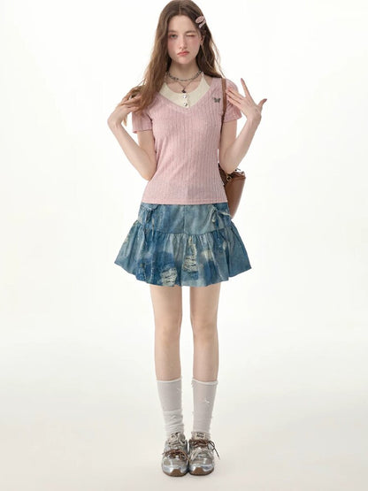 Vintage Denim Bud Pouch Short Skirt【s0000017302】