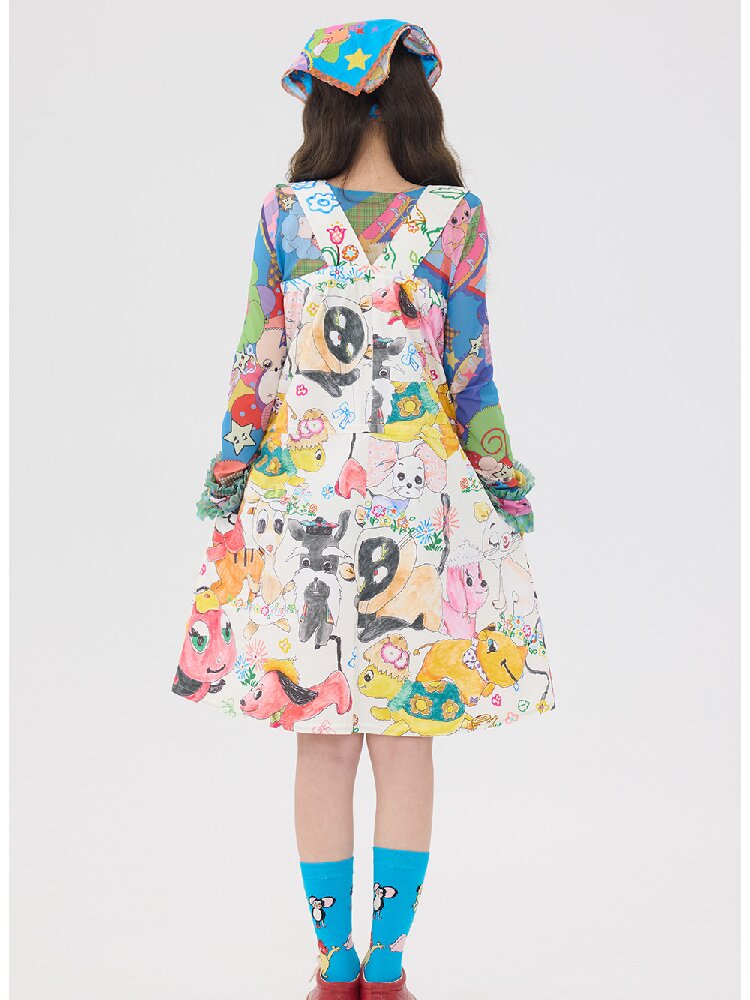 White Graffiti Animal Print Dress【s0000016193】