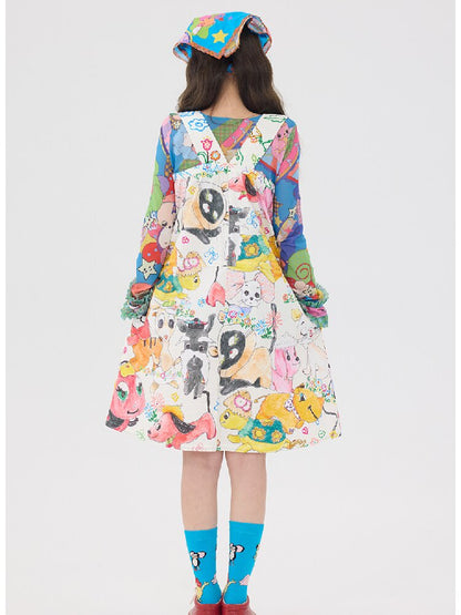 White Graffiti Animal Print Dress【s0000016193】