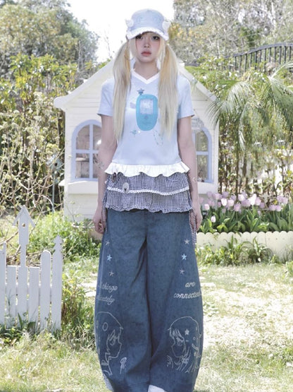 Stars Old Illustration Wide Leg Pants【s0000012202】