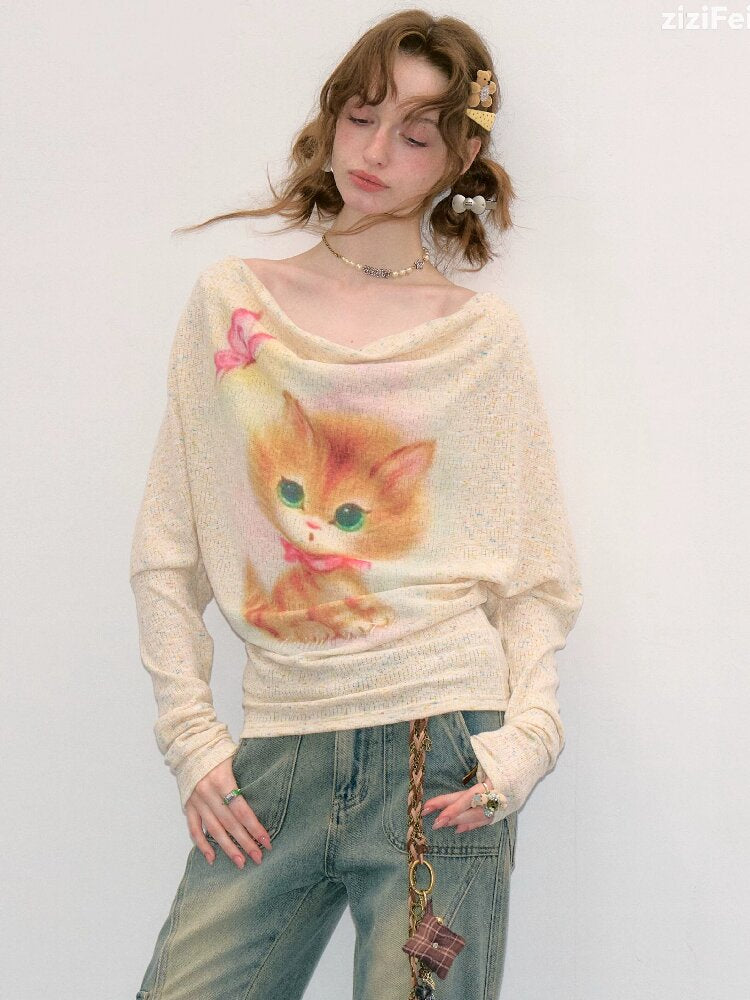 Swaying Collar Cat Knit Sweater【s0000017882】