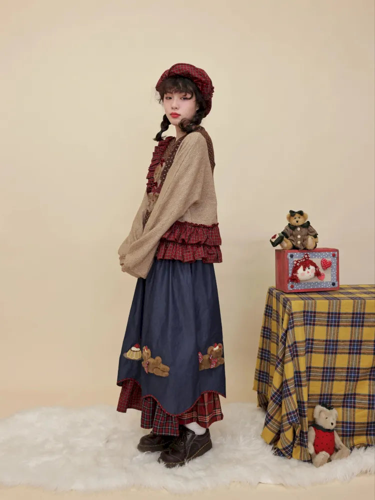 Embroidered lace-trim knit sweater【s0000014173】