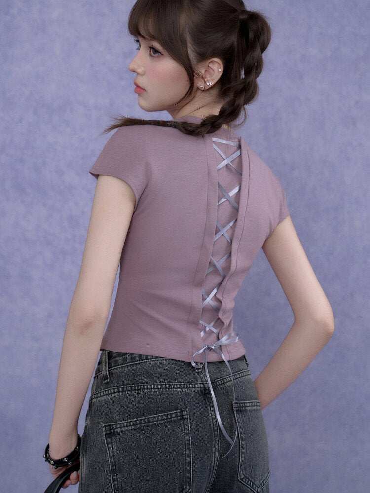 Trendy Sweet Spicy Print Tie-Neck T【s0000017282】