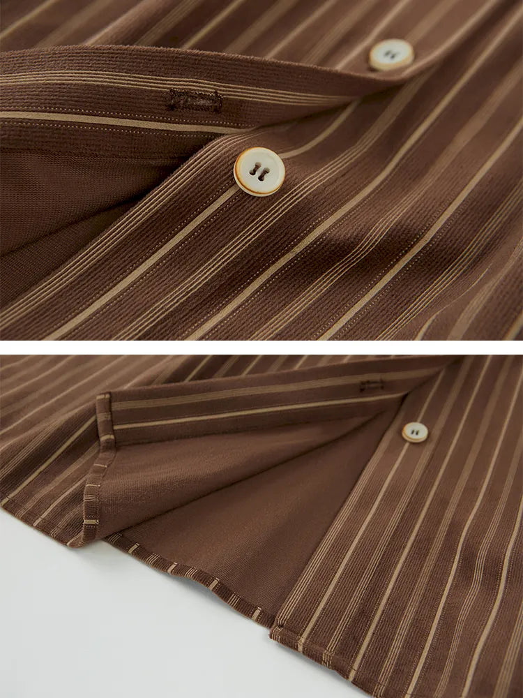 Velvet Beaded Contrast-Striped Vintage Shirt【s0000014079】