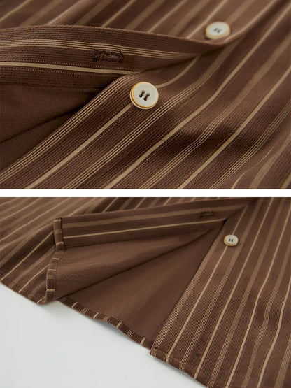 Velvet Beaded Contrast-Striped Vintage Shirt【s0000014079】