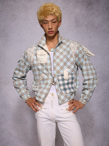 Plaid Patchwork Rhinestone Jacket【s0000019134】