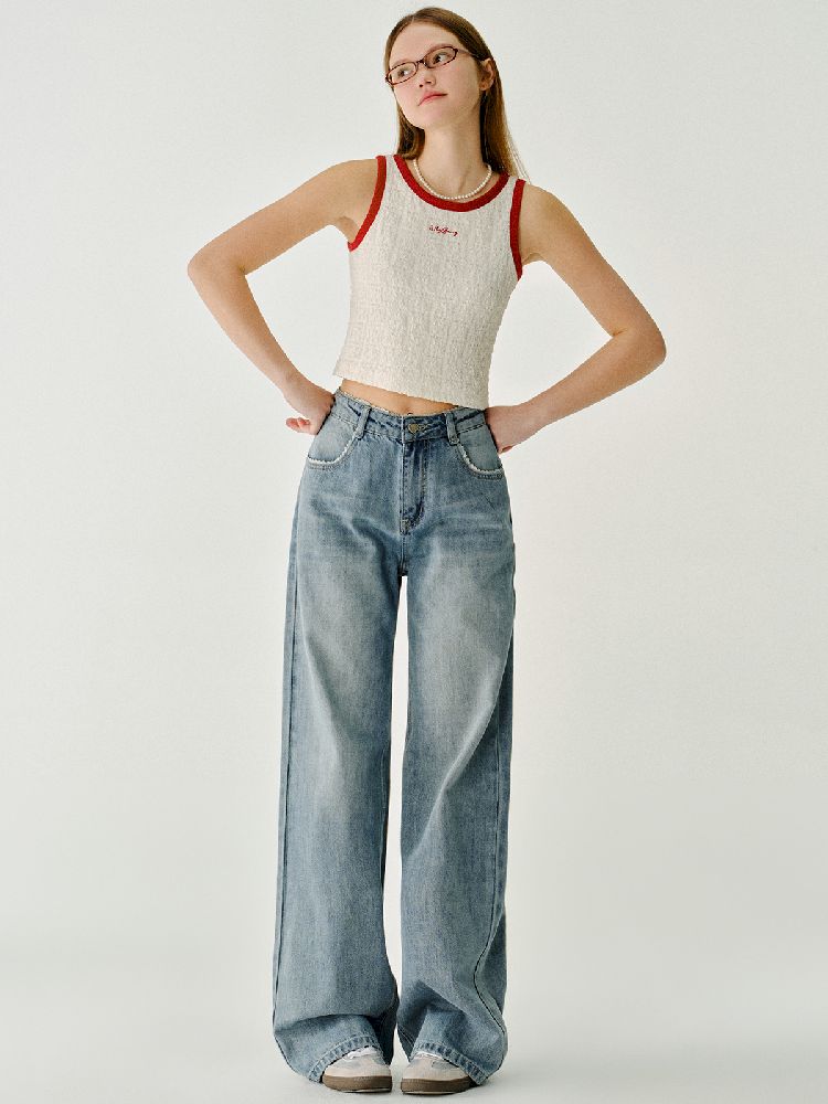 Cubic Bow Light Jeans Lace Pants【s0000011977】