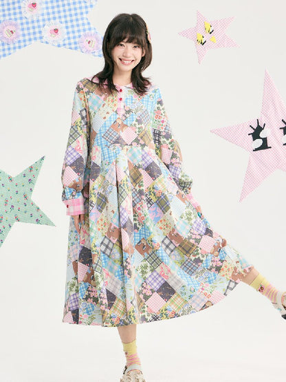 Vintage Bear Floral Navy Collar Dress【s0000018727】