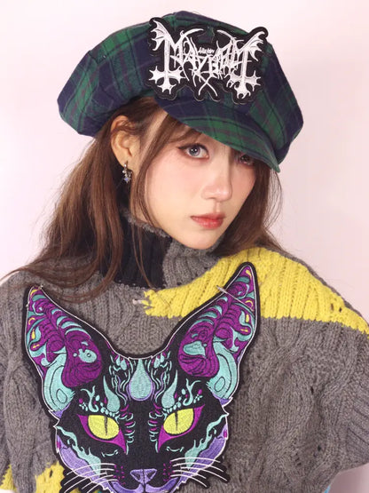 Green Vintage Plaid Beret【s0000014346】