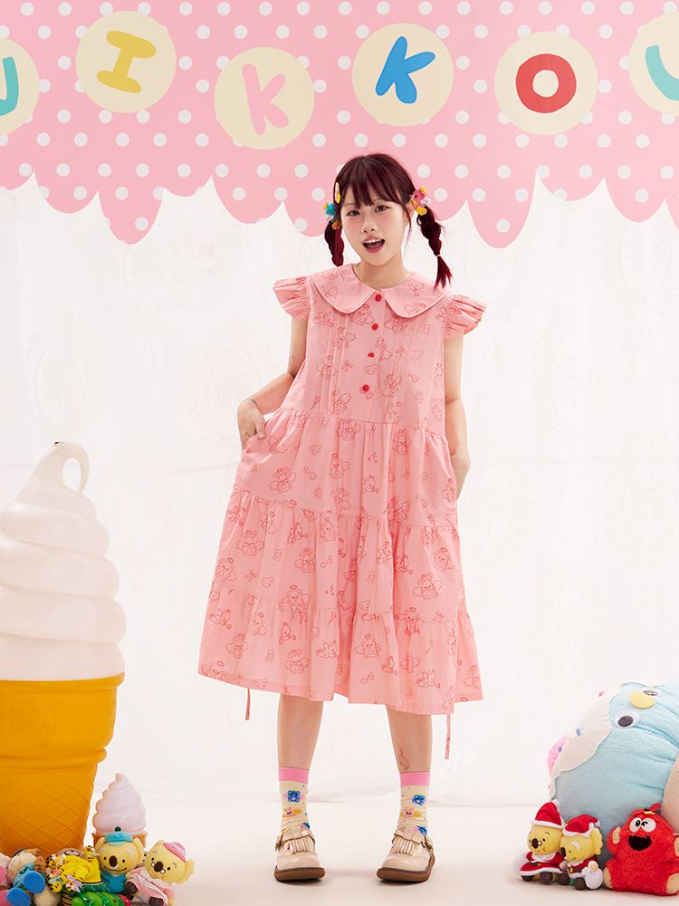 Animal Angel Fly Sleeve Pink Dress【s0000013188】