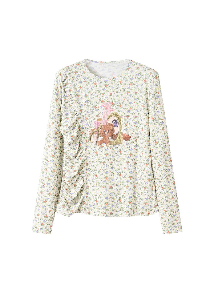 Floral Bear Stretchy Long Sleeve Top【s0000018725】