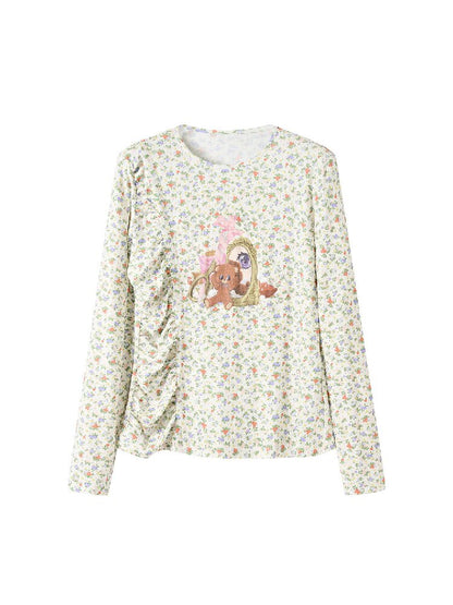 Floral Bear Stretchy Long Sleeve Top【s0000018725】