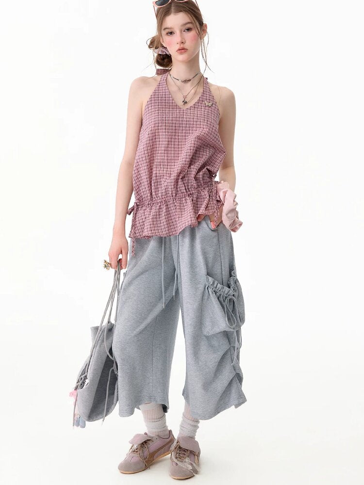 American Vintage Plaid Halter Top【s0000017749】