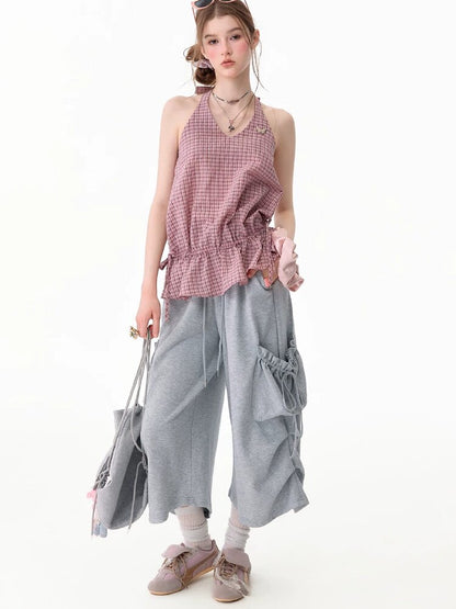 American Vintage Plaid Halter Top【s0000017749】