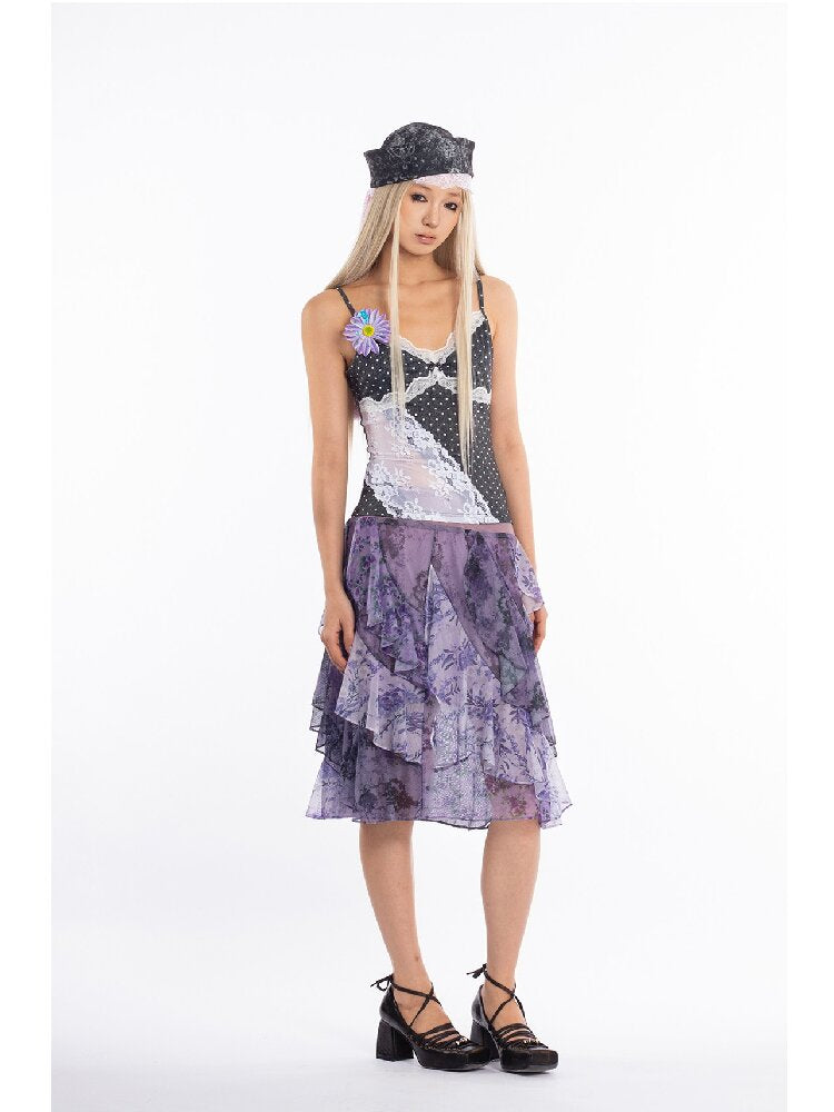 Retro Dream Flower Print Lace Skirt【s0000018061】