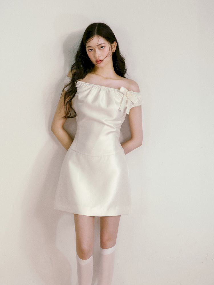 Satin Elastic One Shoulder Bowknot Waisted Dress【s0000013237】