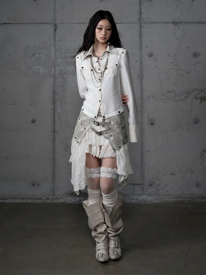 Asymmetrical multi-layer lace skirt【s0000013955】