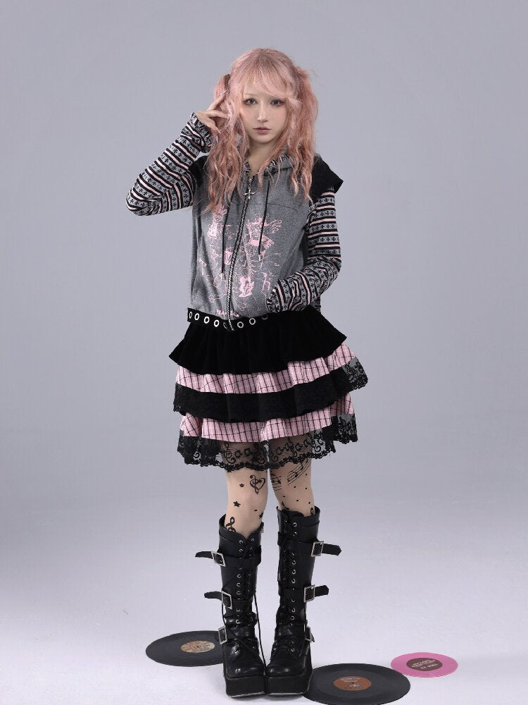Velvet Striped Fluffy Note Skirt【s0000016226】