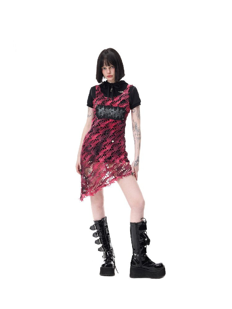 Riveted Applique Mesh Irregular Dress【s0000017715】