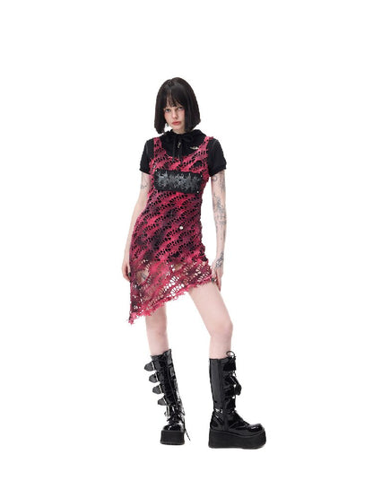 Riveted Applique Mesh Irregular Dress【s0000017715】