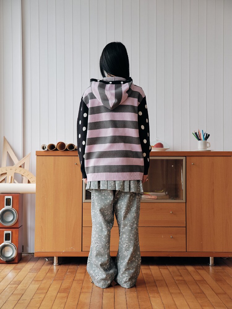 Purple Jacquard Hooded Sweater Top【s0000018708】