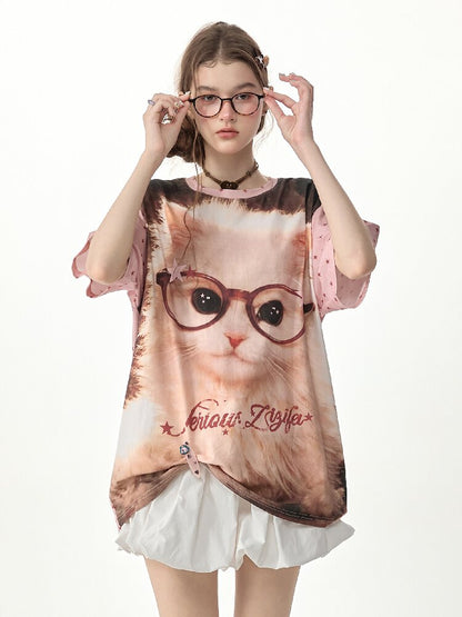 Retro Cat Star Cat Print T Shirt【s0000017266】