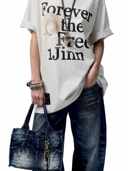 Floral letter print oversize big t-shirt【s0000012400】
