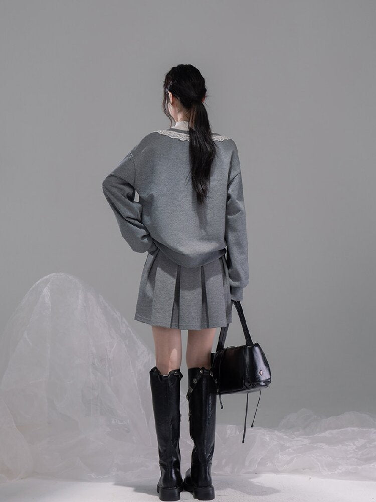 U-neck Sweatshirt Pleated Skirt Set【s0000015742】