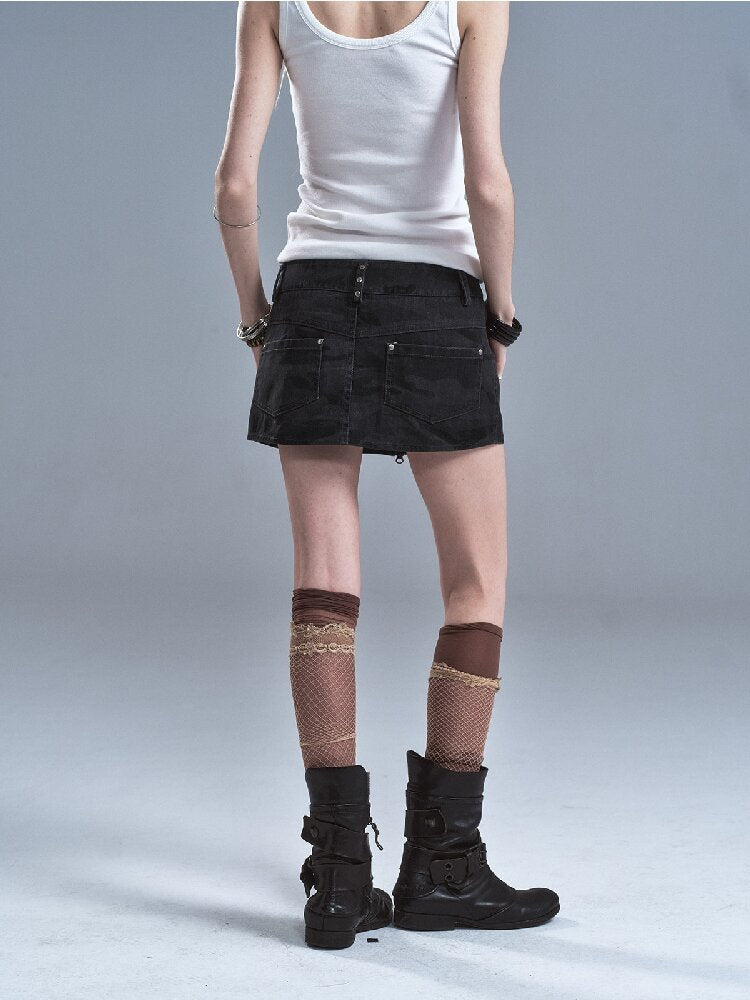 Camo Pleated Rivet Straight Skirt【s0000016633】