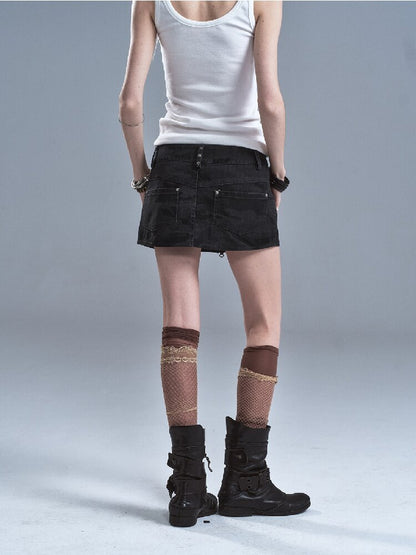 Camo Pleated Rivet Straight Skirt【s0000016633】