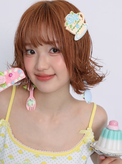 Rose Coffee Cup Printed Hair Clip【s0000017461】