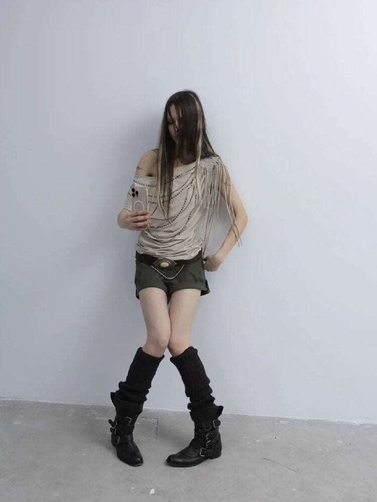 Fringe Shirred Diamond T-Shirt【s0000016568】