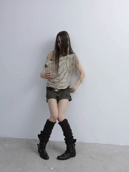 Fringe Shirred Diamond T-Shirt【s0000016568】