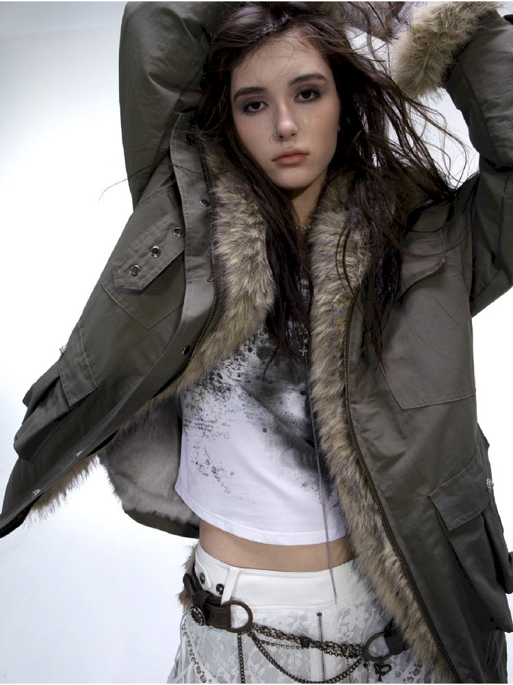 Fur Collar Mid-length Parka【s0000011266】