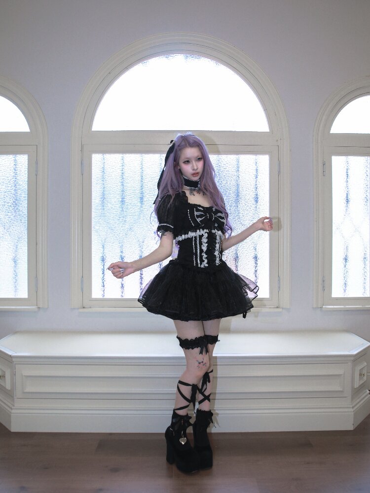 Heavy Craft Pearl Bow Cake Dress【s0000017522】