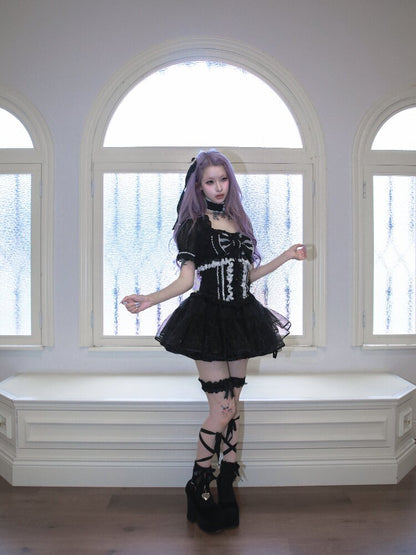 Heavy Craft Pearl Bow Cake Dress【s0000017522】