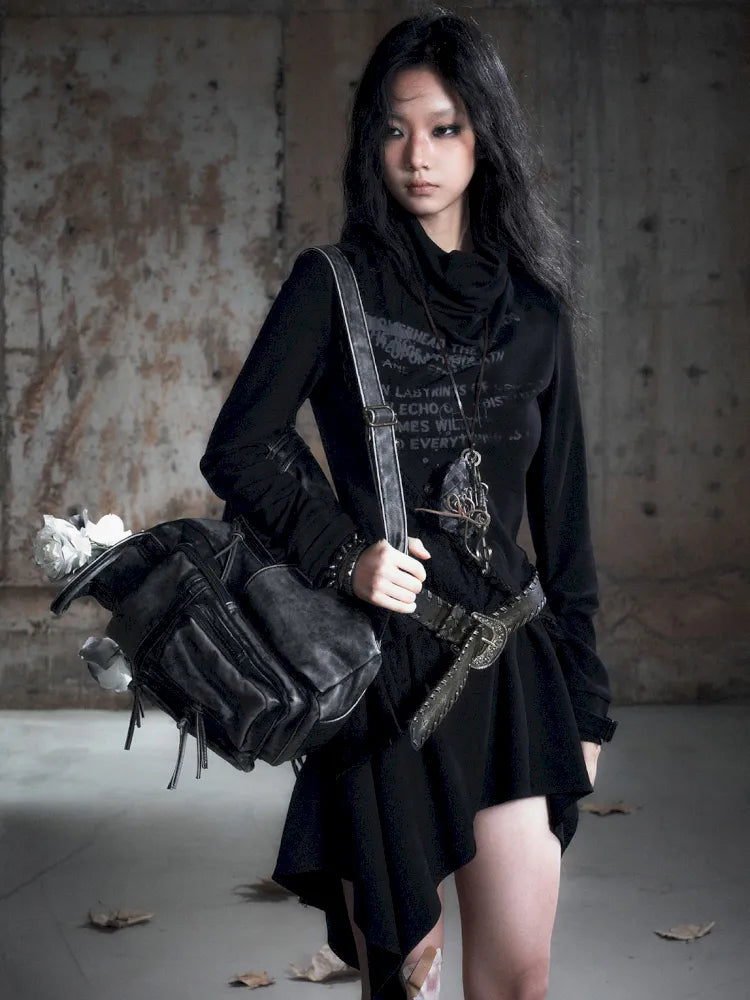 Asymmetric Collar Long-Sleeve Dress【s0000013960】