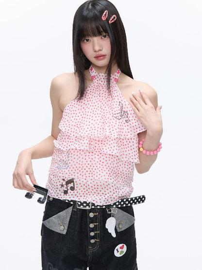Pink Polka Dot Halterneck Sling【s0000016400】