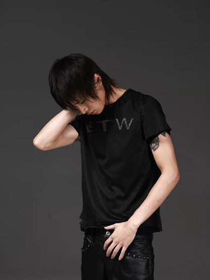 Mesh Letter Slim Short-Sleeve Tee【s0000018266】