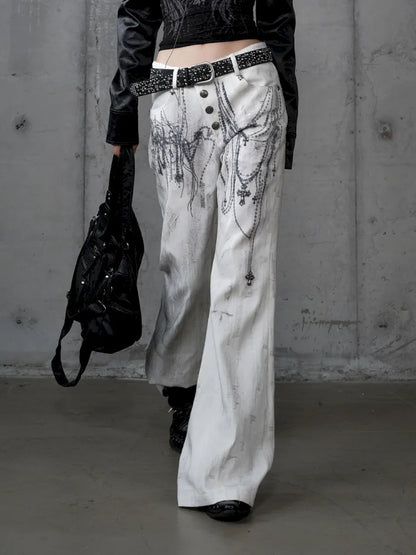 Denim Distressed Wide-Leg Pants【s0000013949】