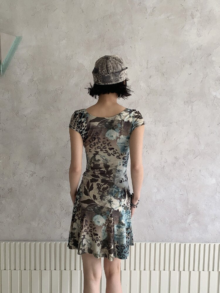 Vintage Leopard Floral Lace Dress【s0000018098】