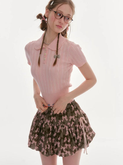 Twist Doll Collar Knitted T-Shirt【s0000016612】