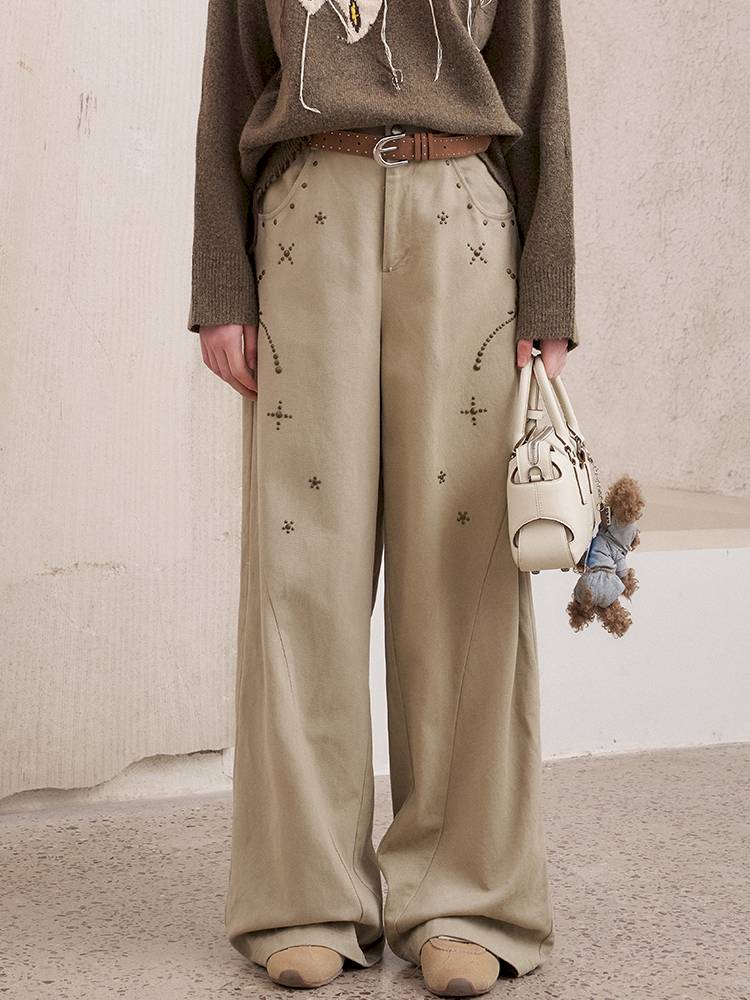 Imitation hot diamond straight loose trousers【s0000014385】