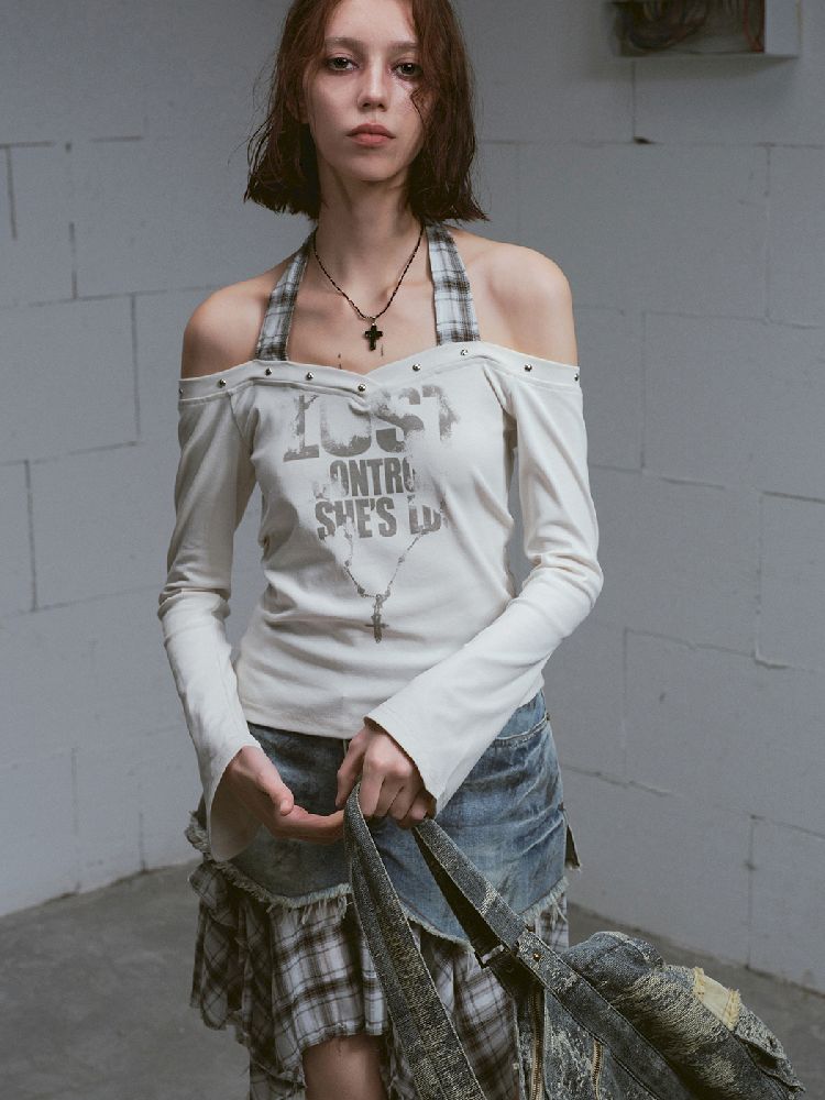 Hanging Neck Long Sleeve Tops【s0000011849】